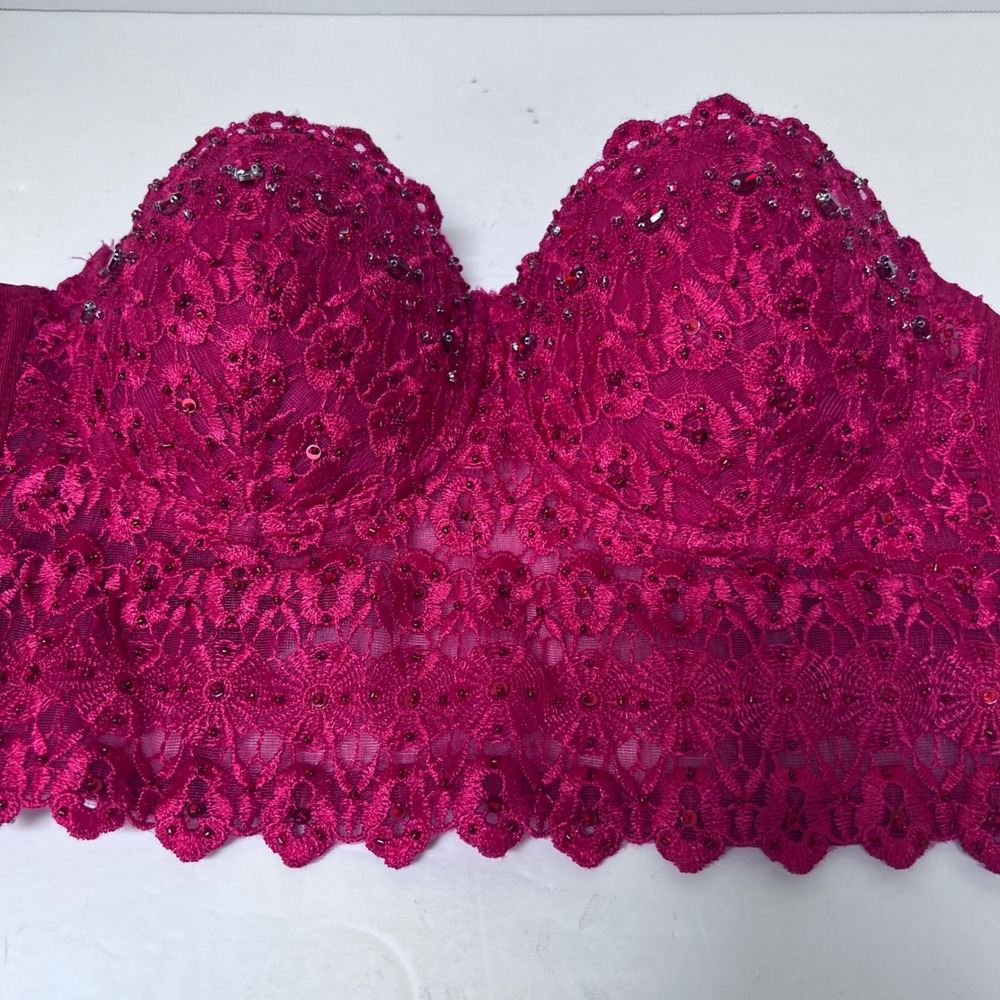 Windsor Romantic Red Lace Sequin Heavily Beaded Bustier Top Coquette Size M READ - Picture 3 of 11